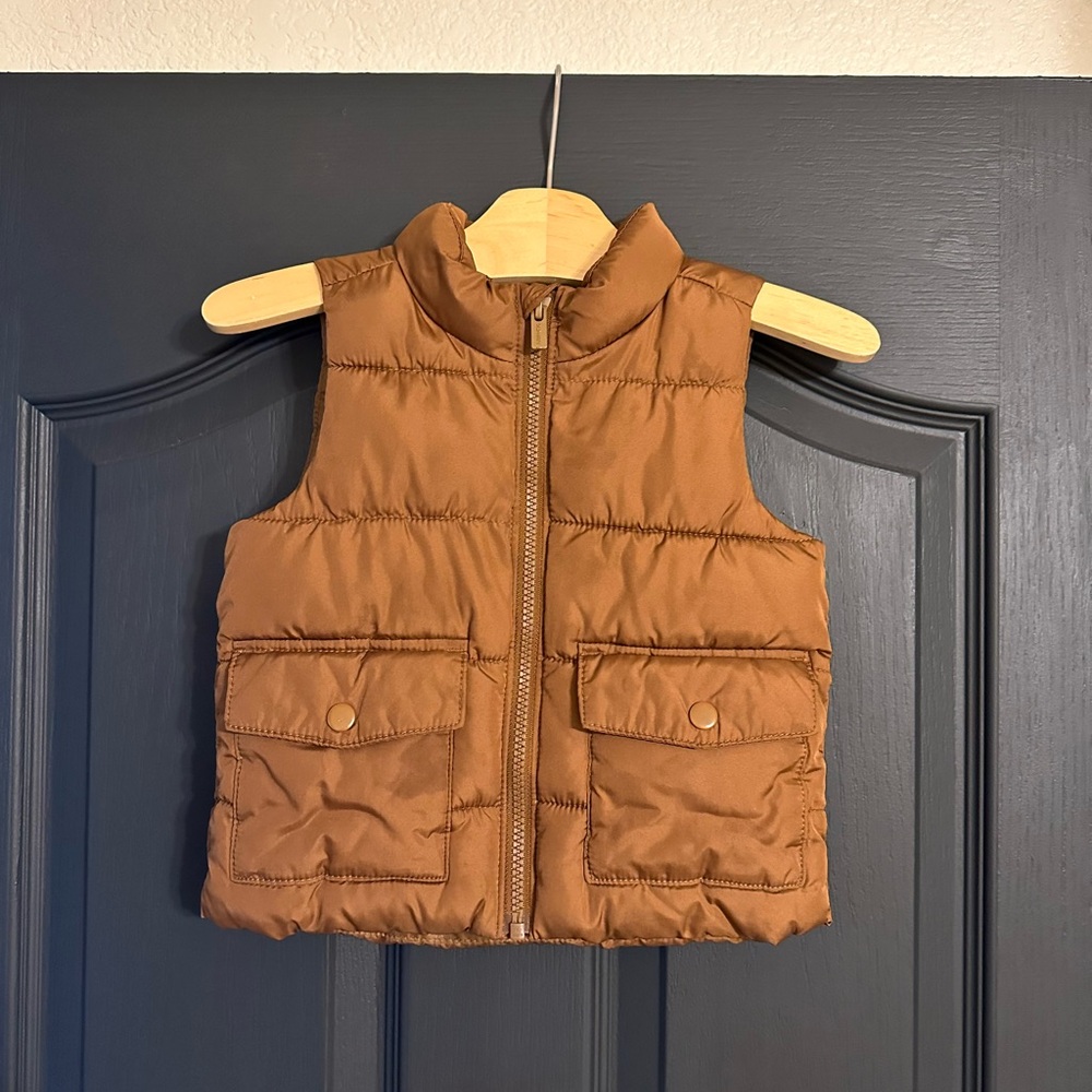 Brown Puffer Vest with Pockets